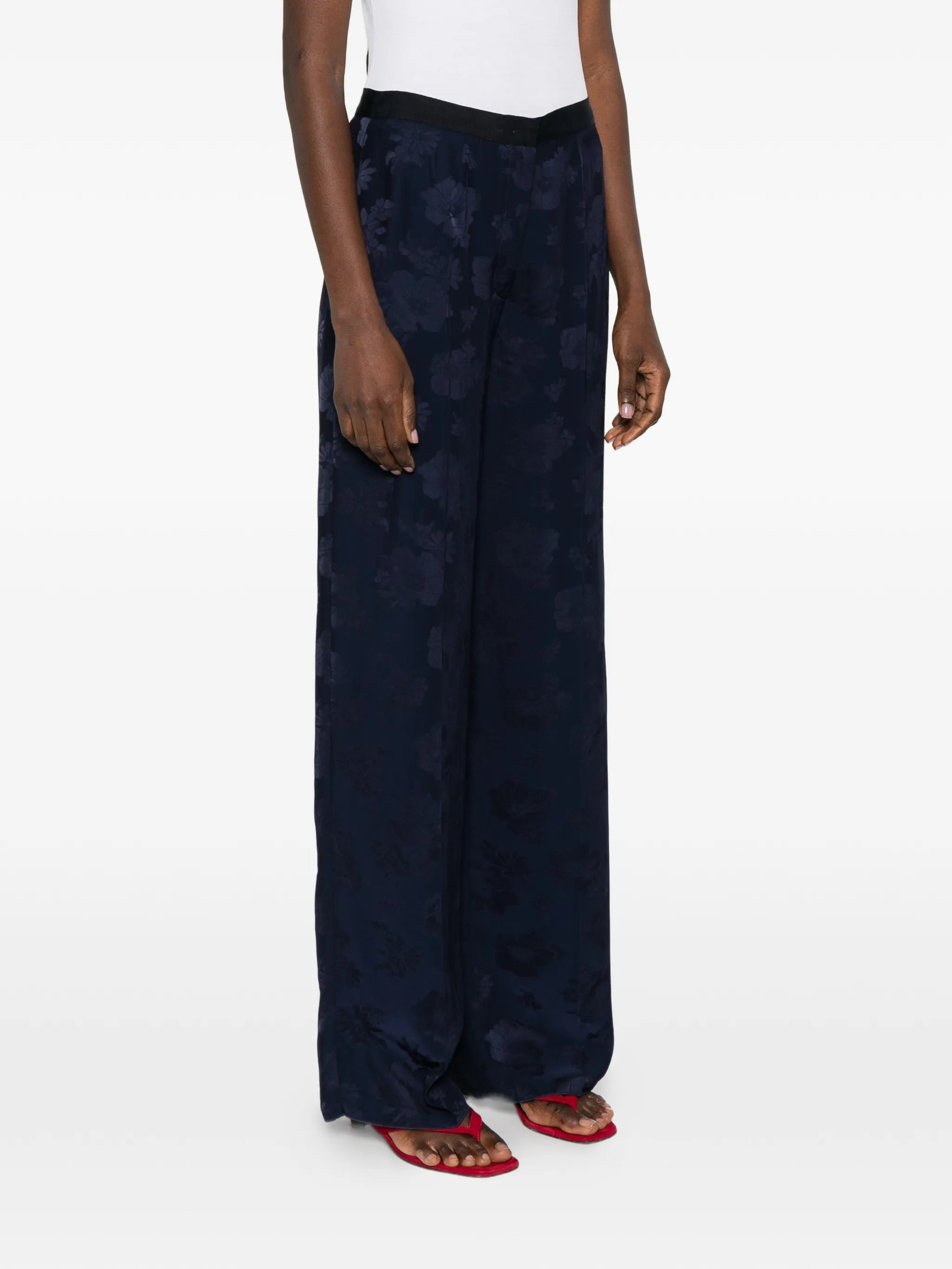 pantalone vita alta jaquard fluido bouquet