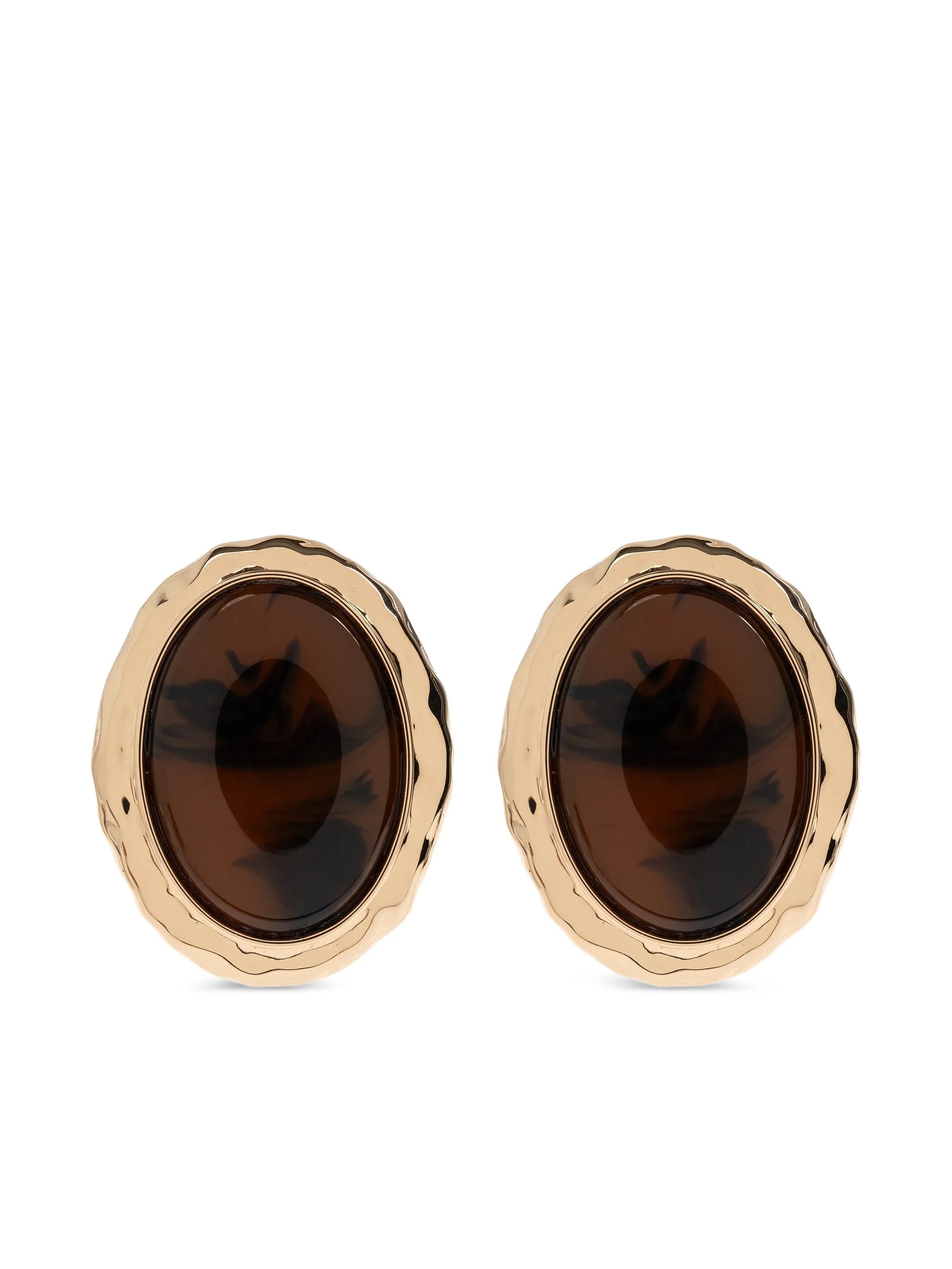 HAMMERED GOLD TIGER EYE EARRINGS