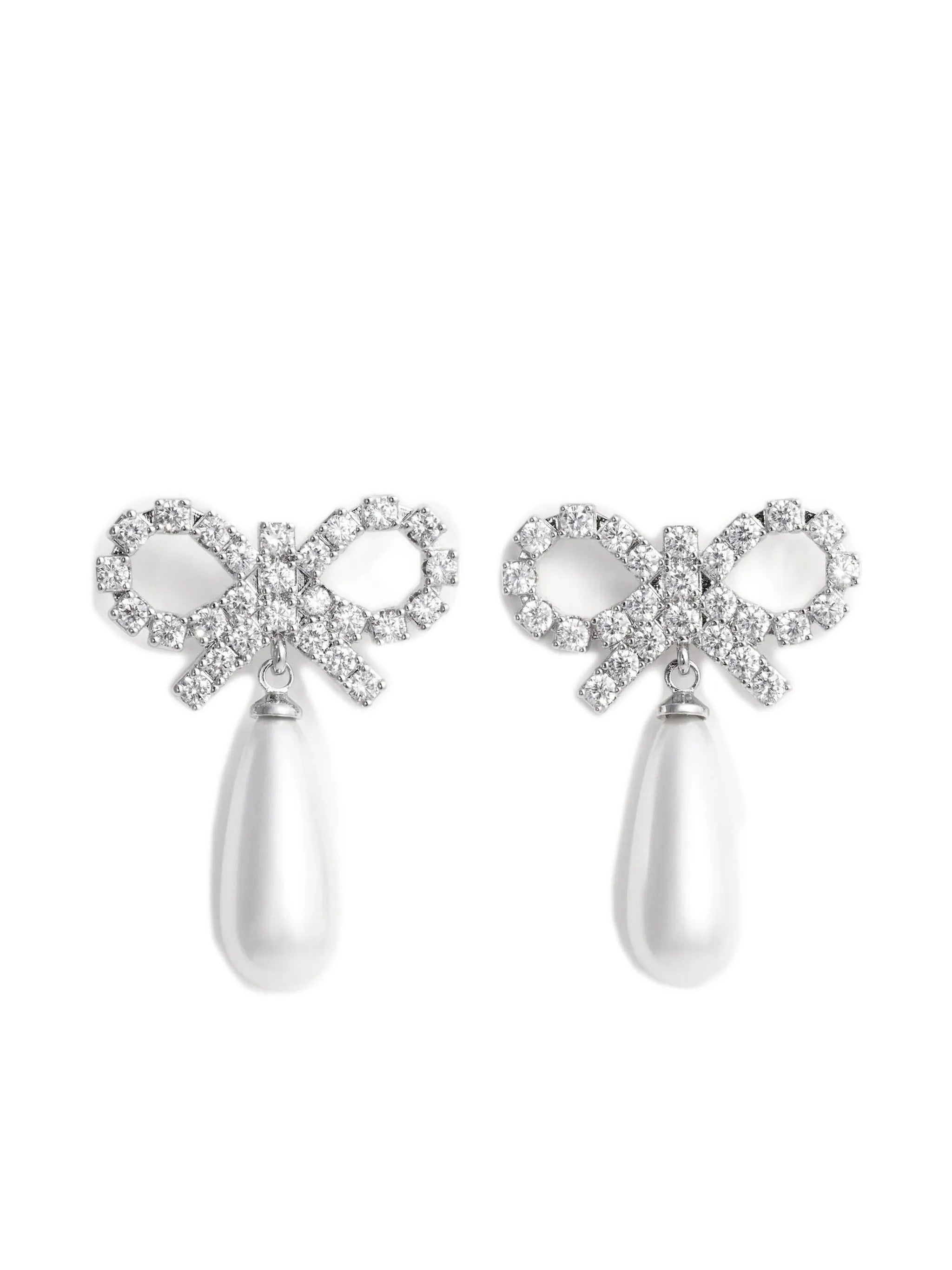 CRYSTAL BOW PEARL EARRINGS