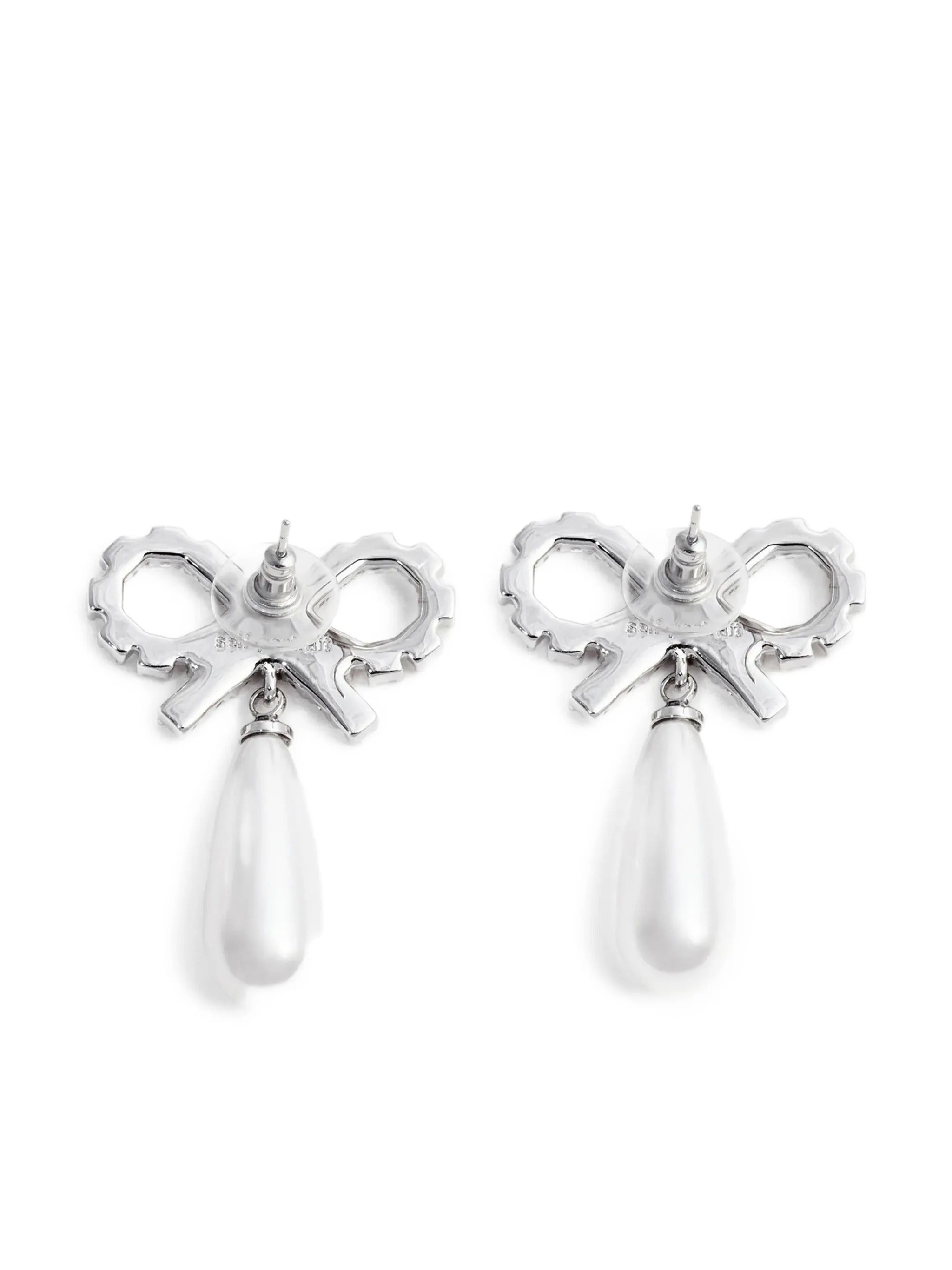 CRYSTAL BOW PEARL EARRINGS