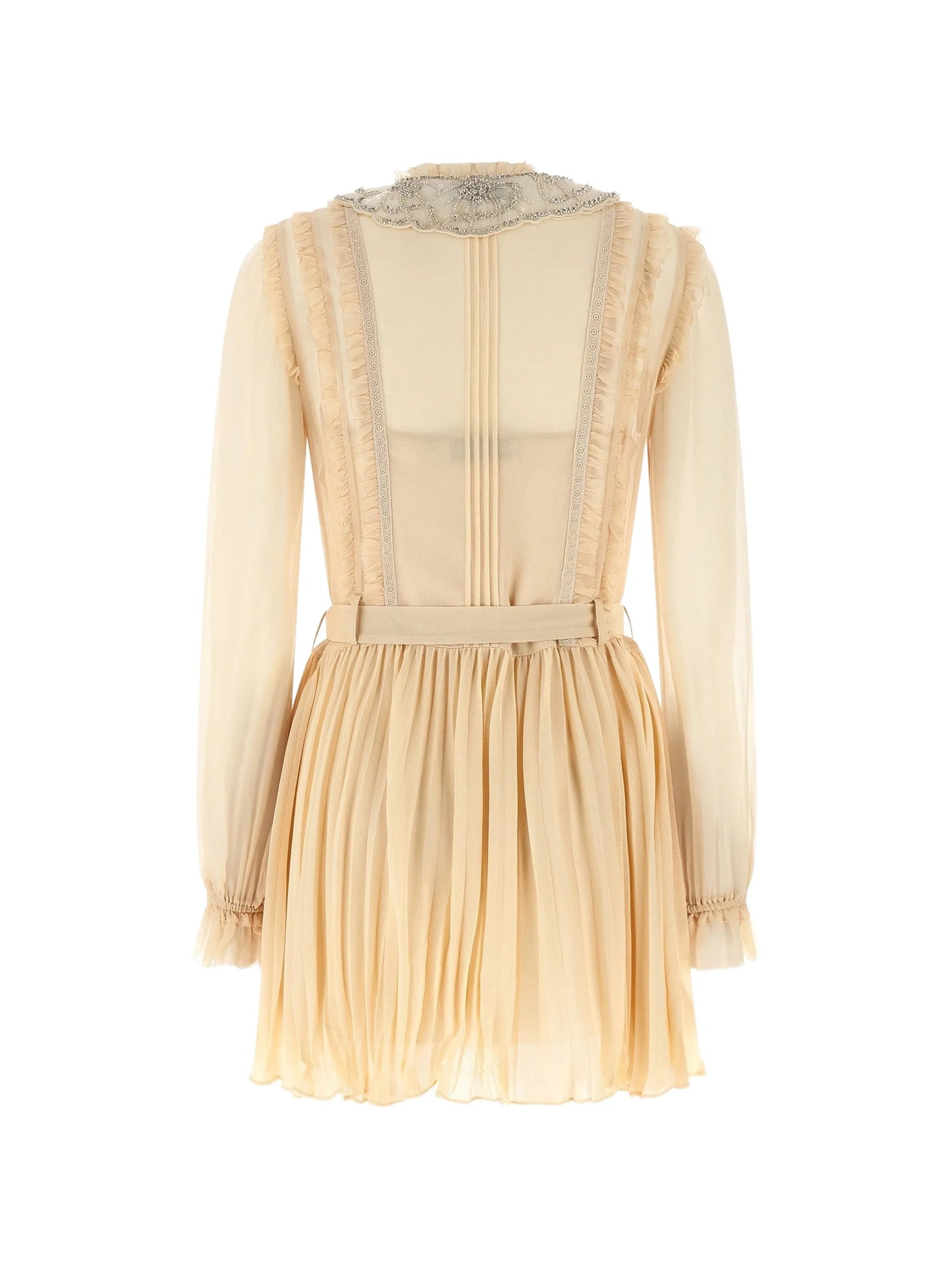 TAN PLEATED GEORGETTE MINI DRESS