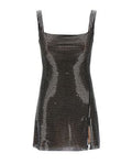 GUNMETAL RHINESTONE MESH MINI DRESS