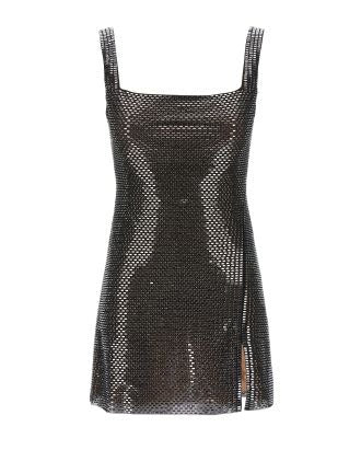 GUNMETAL RHINESTONE MESH MINI DRESS