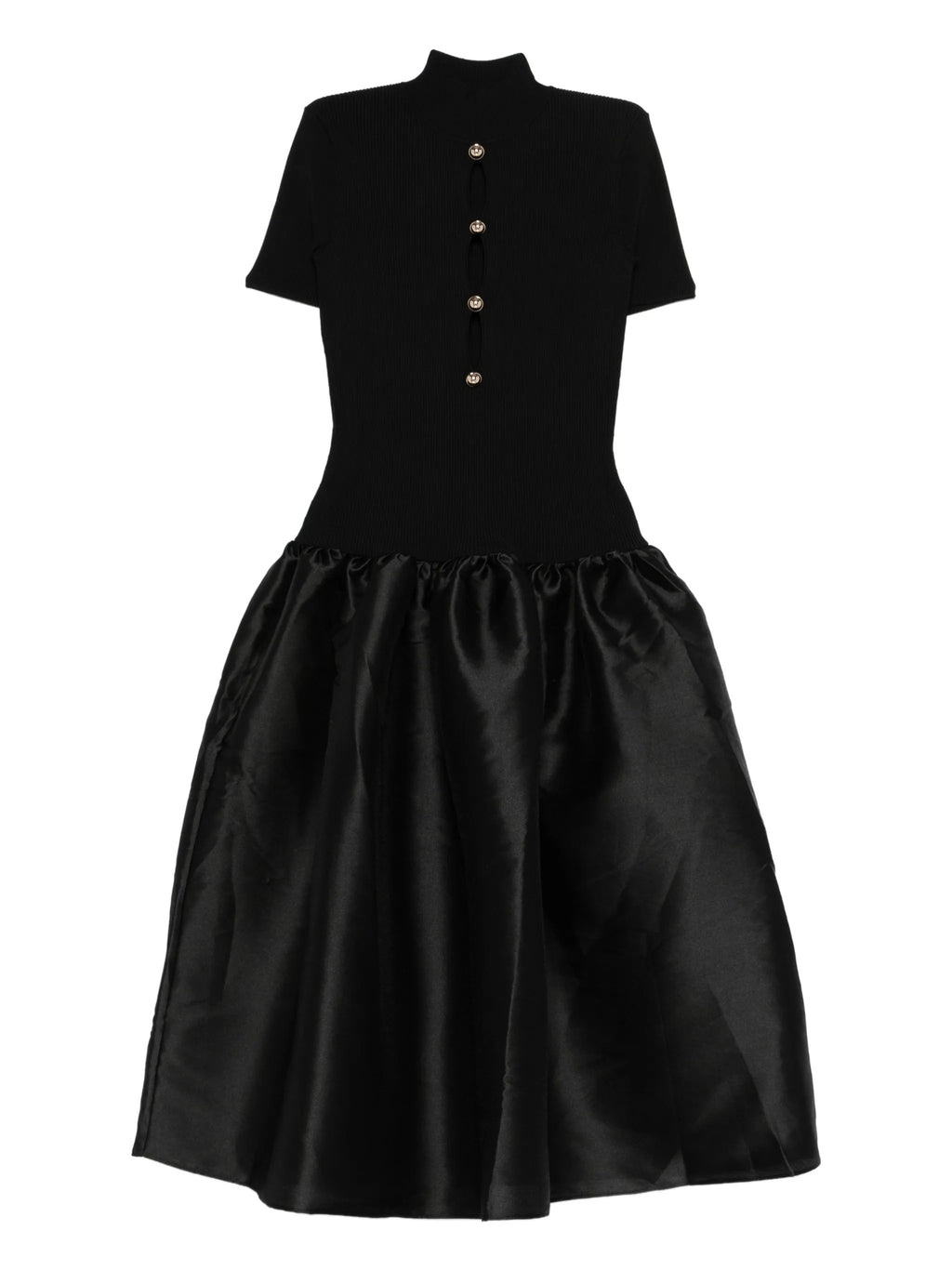 BLACK KNIT TAFFETA MIDI DRESS