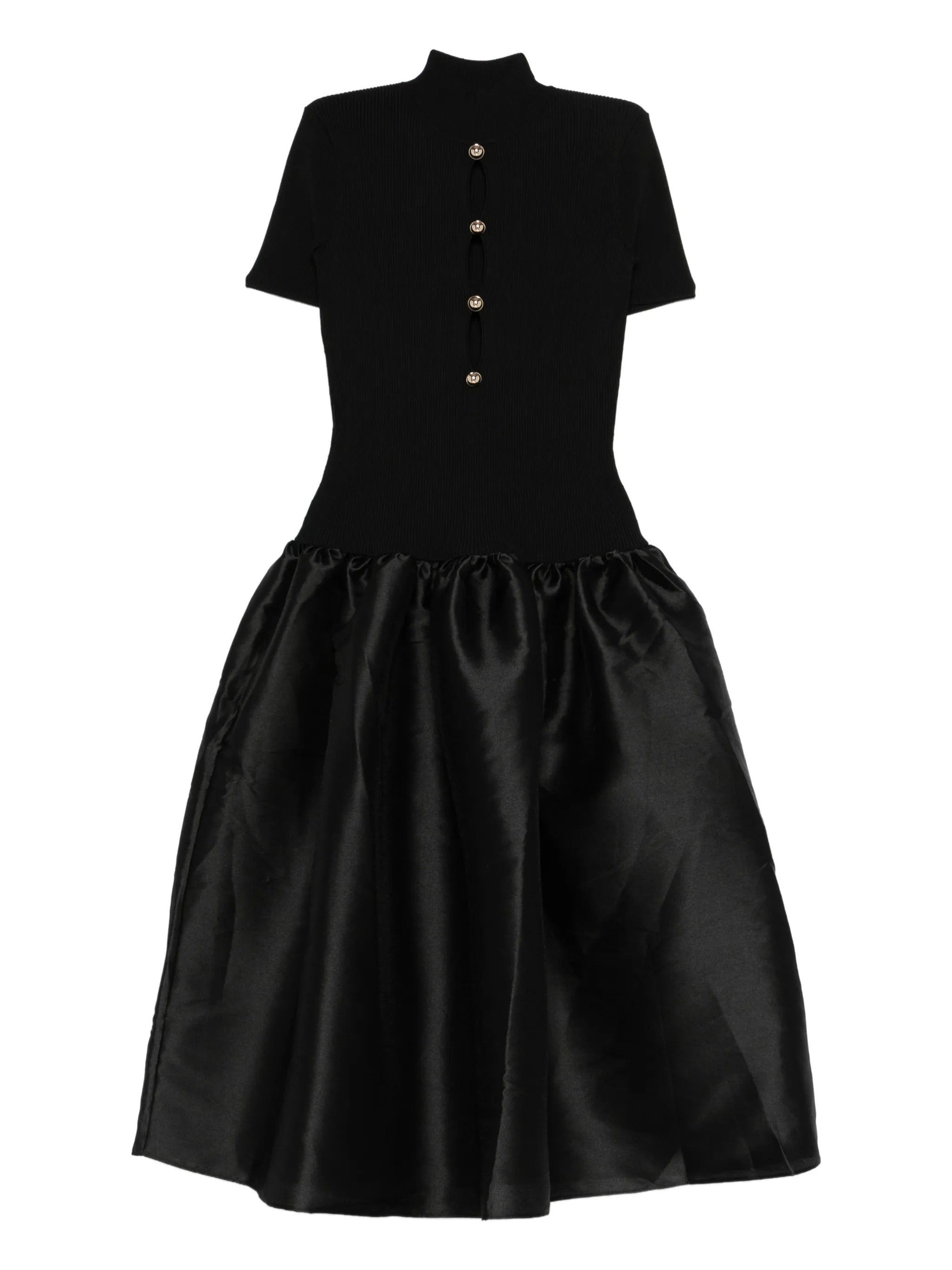 BLACK KNIT TAFFETA MIDI DRESS