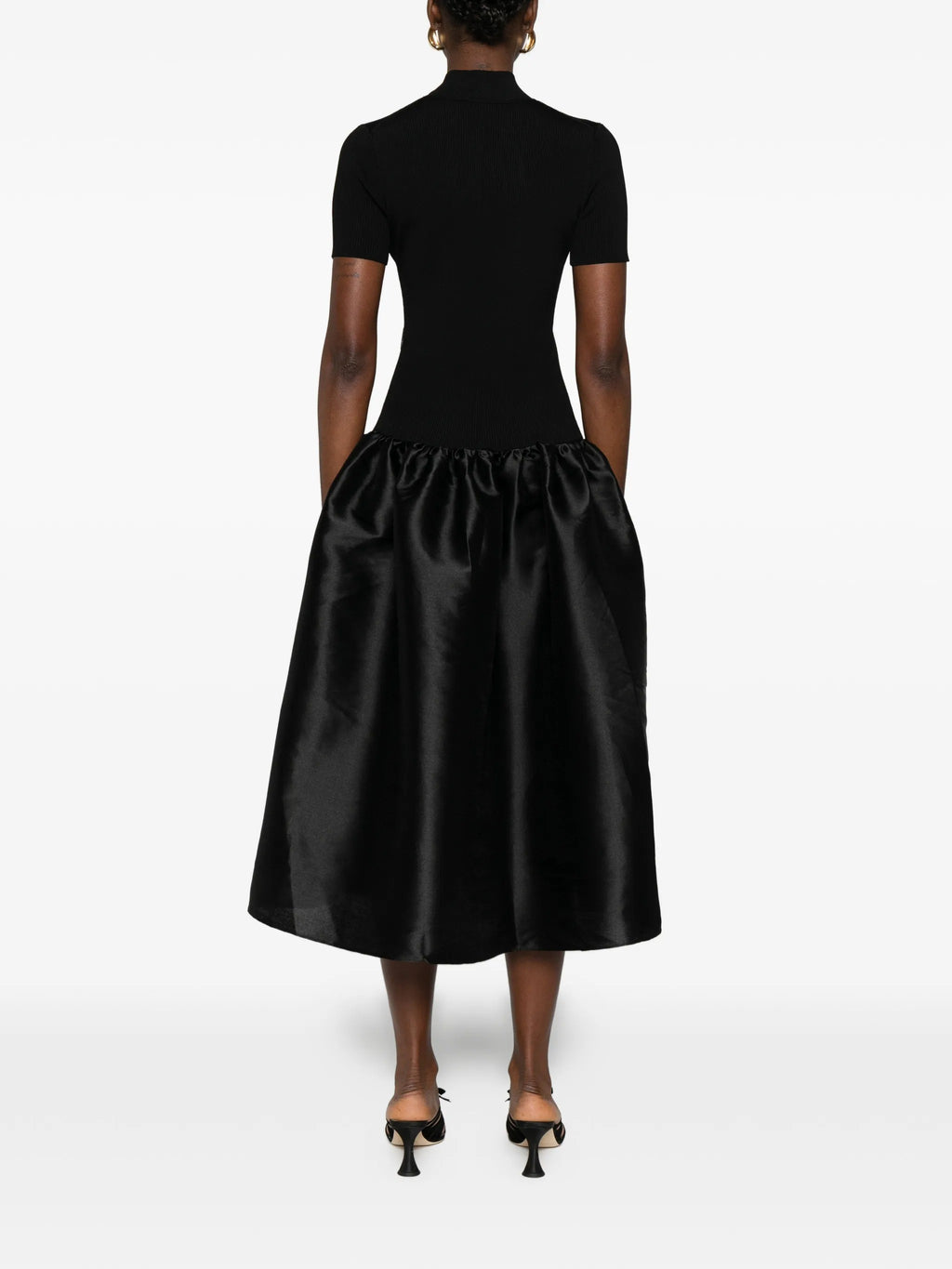 BLACK KNIT TAFFETA MIDI DRESS