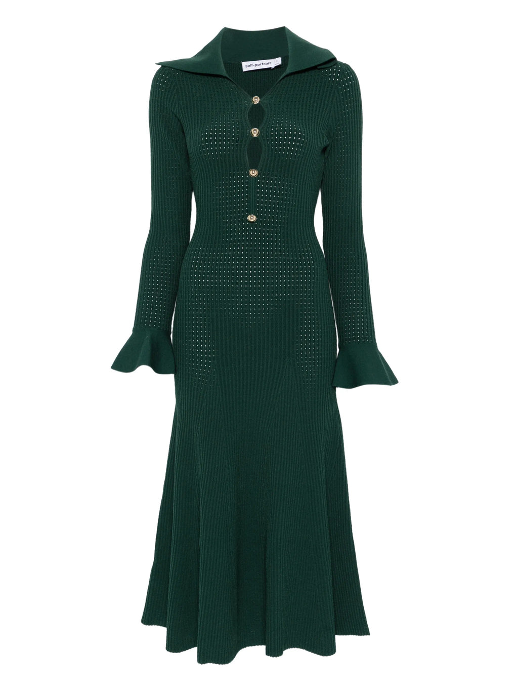 GREEN KEYHOLE KNIT MIDI DRESS