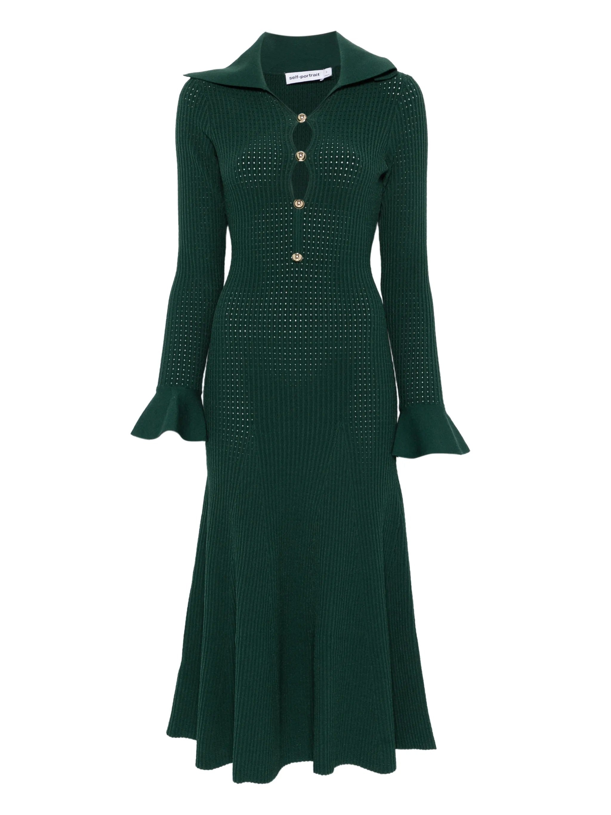 GREEN KEYHOLE KNIT MIDI DRESS