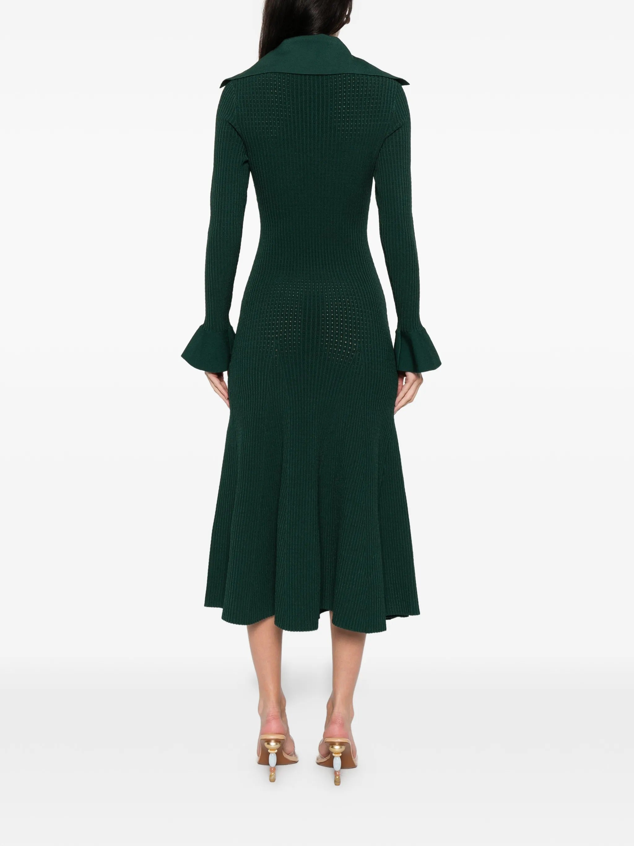 GREEN KEYHOLE KNIT MIDI DRESS