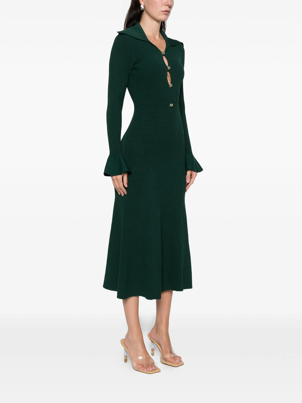 GREEN KEYHOLE KNIT MIDI DRESS
