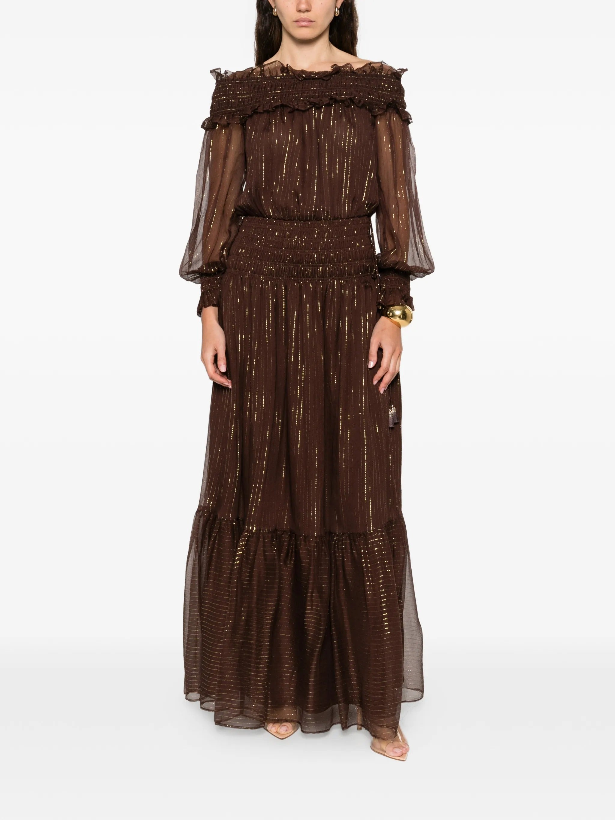 BROWN GEORGETTE MAXI DRESS