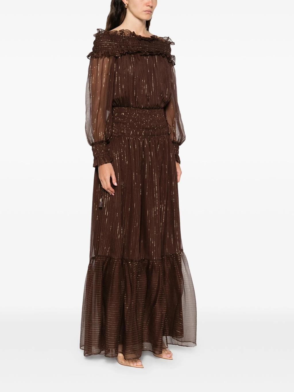 BROWN GEORGETTE MAXI DRESS