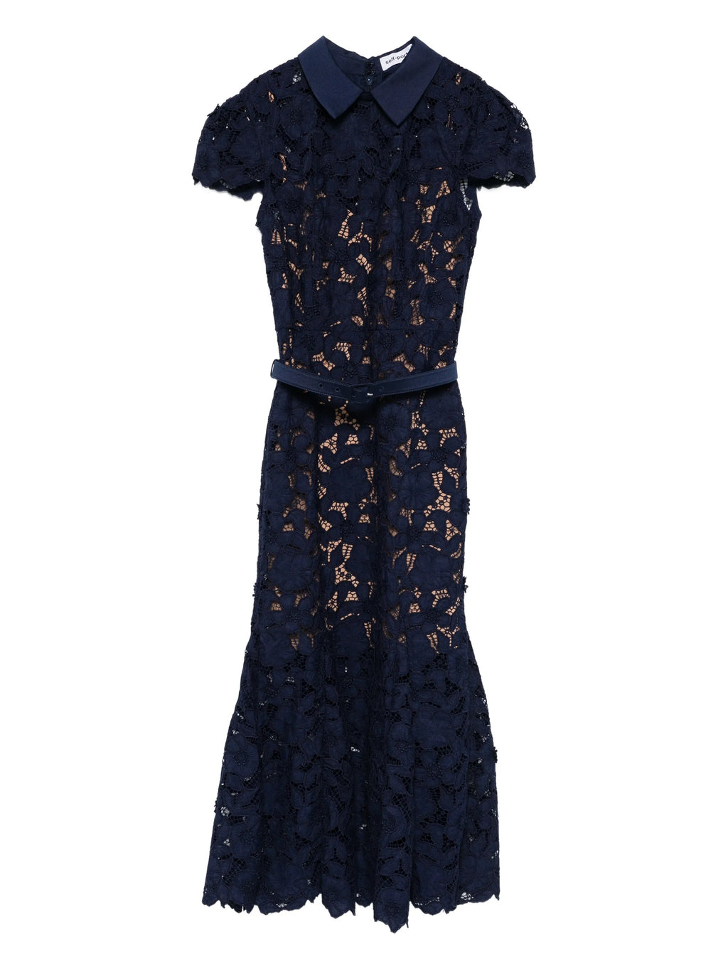 NAVY GUIPURE LACE MIDI DRESS
