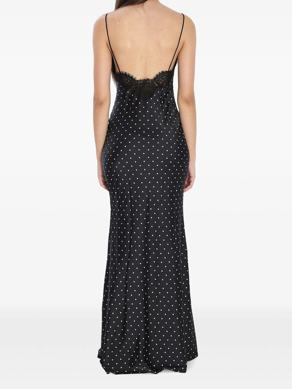 POLKA DOT SATIN LACE MAXI DRESS