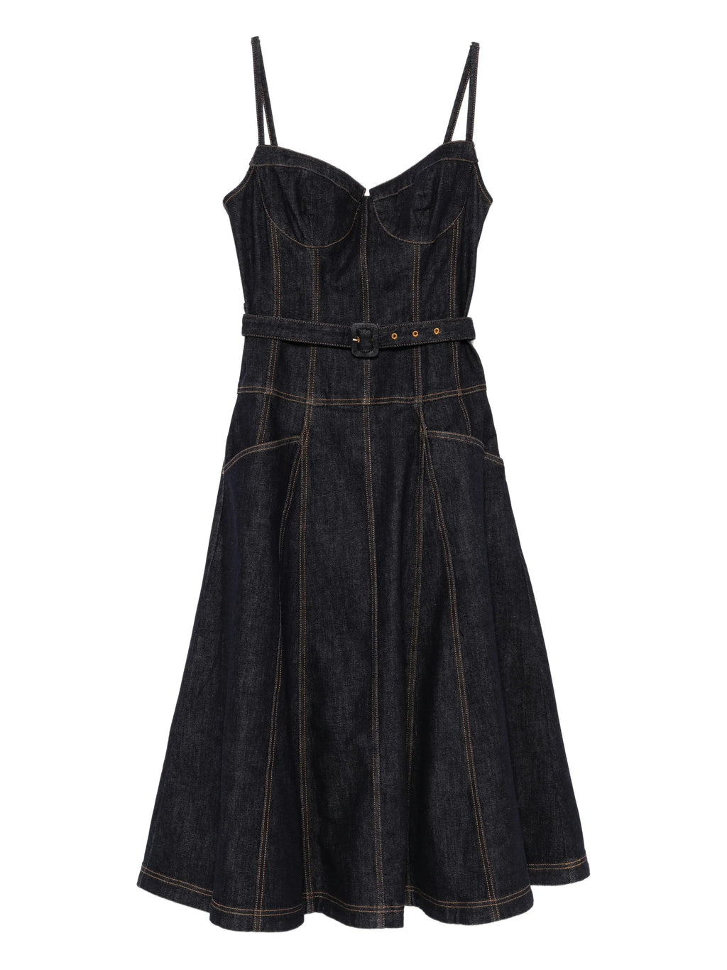 INDIGO DENIM FLARED MIDI DRESS