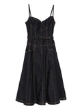 INDIGO DENIM FLARED MIDI DRESS