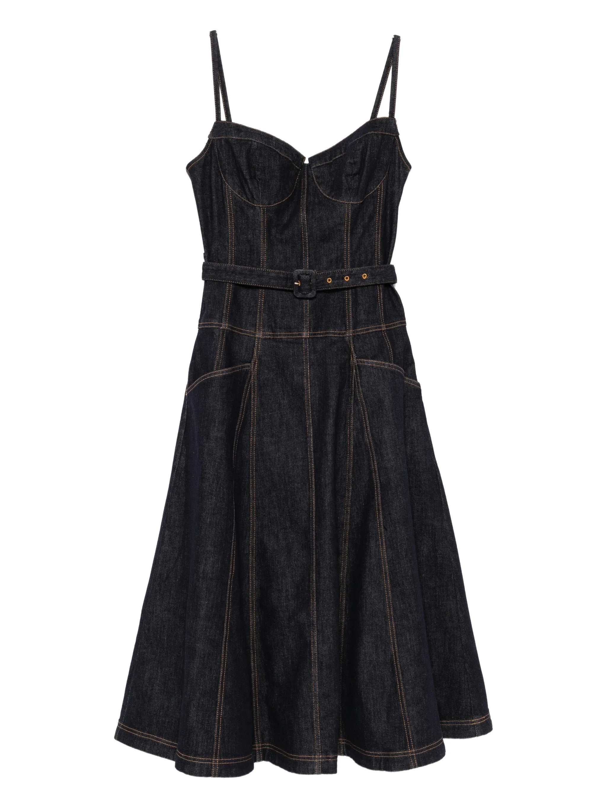 INDIGO DENIM FLARED MIDI DRESS