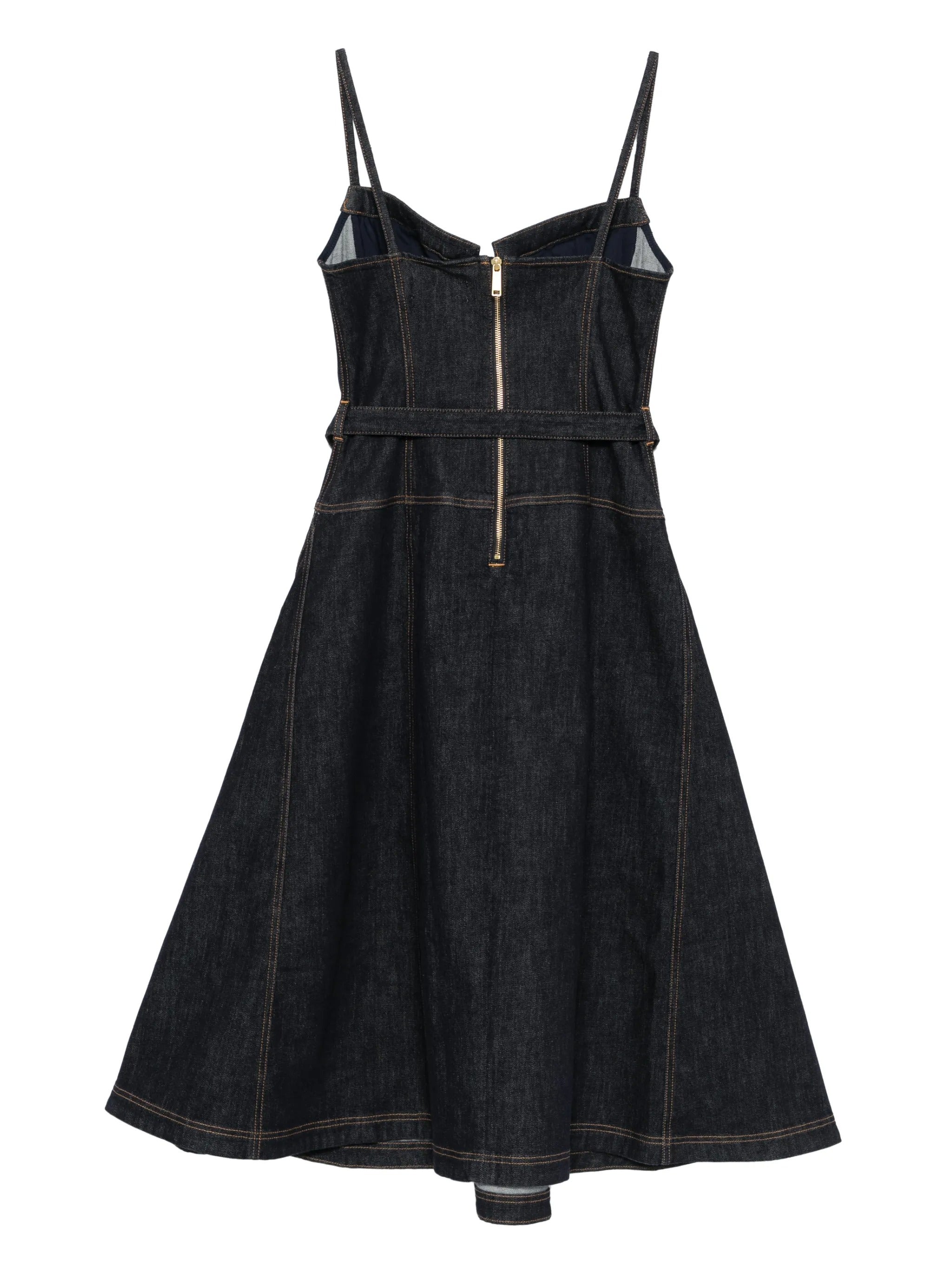 INDIGO DENIM FLARED MIDI DRESS