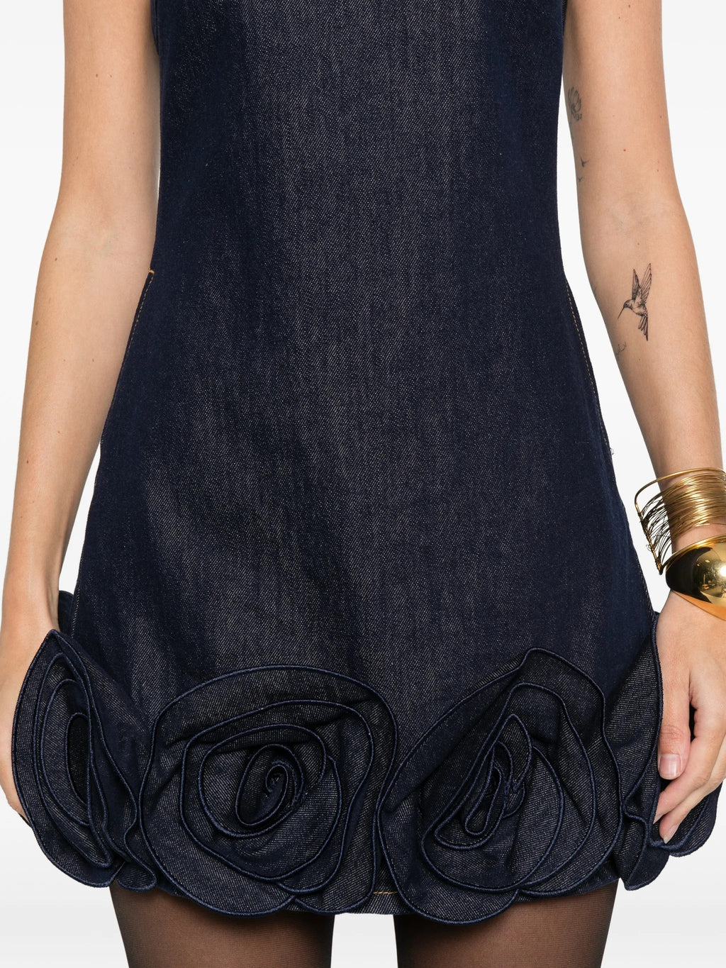 INDIGO DENIM 3D FLOWER MINI DRESS