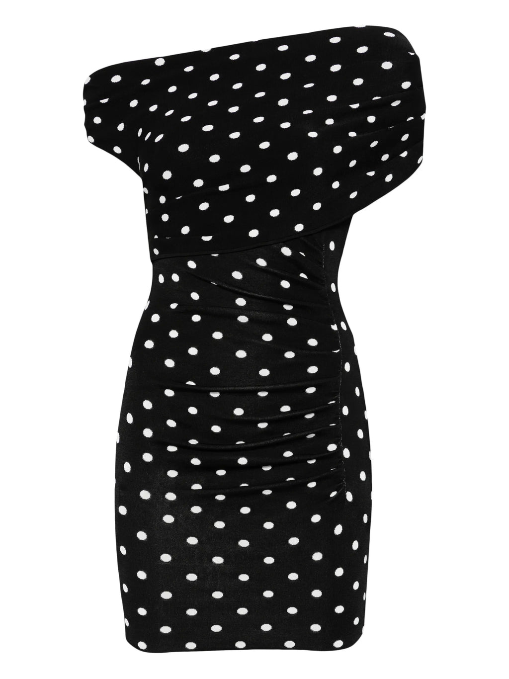 POLKA DOT DRAPED KNIT MINI DRESS