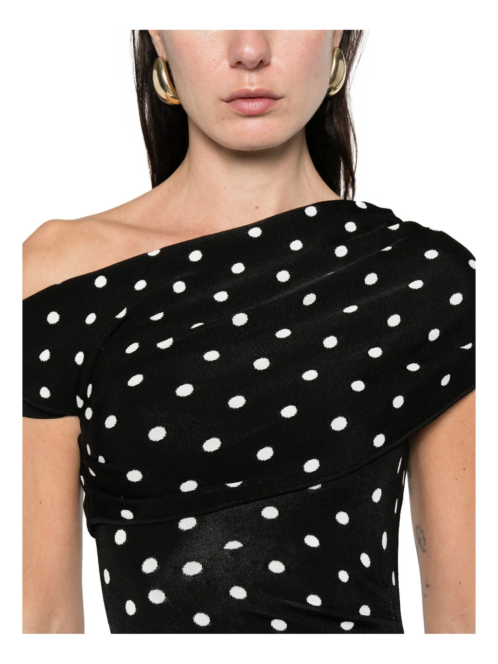 POLKA DOT DRAPED KNIT MINI DRESS