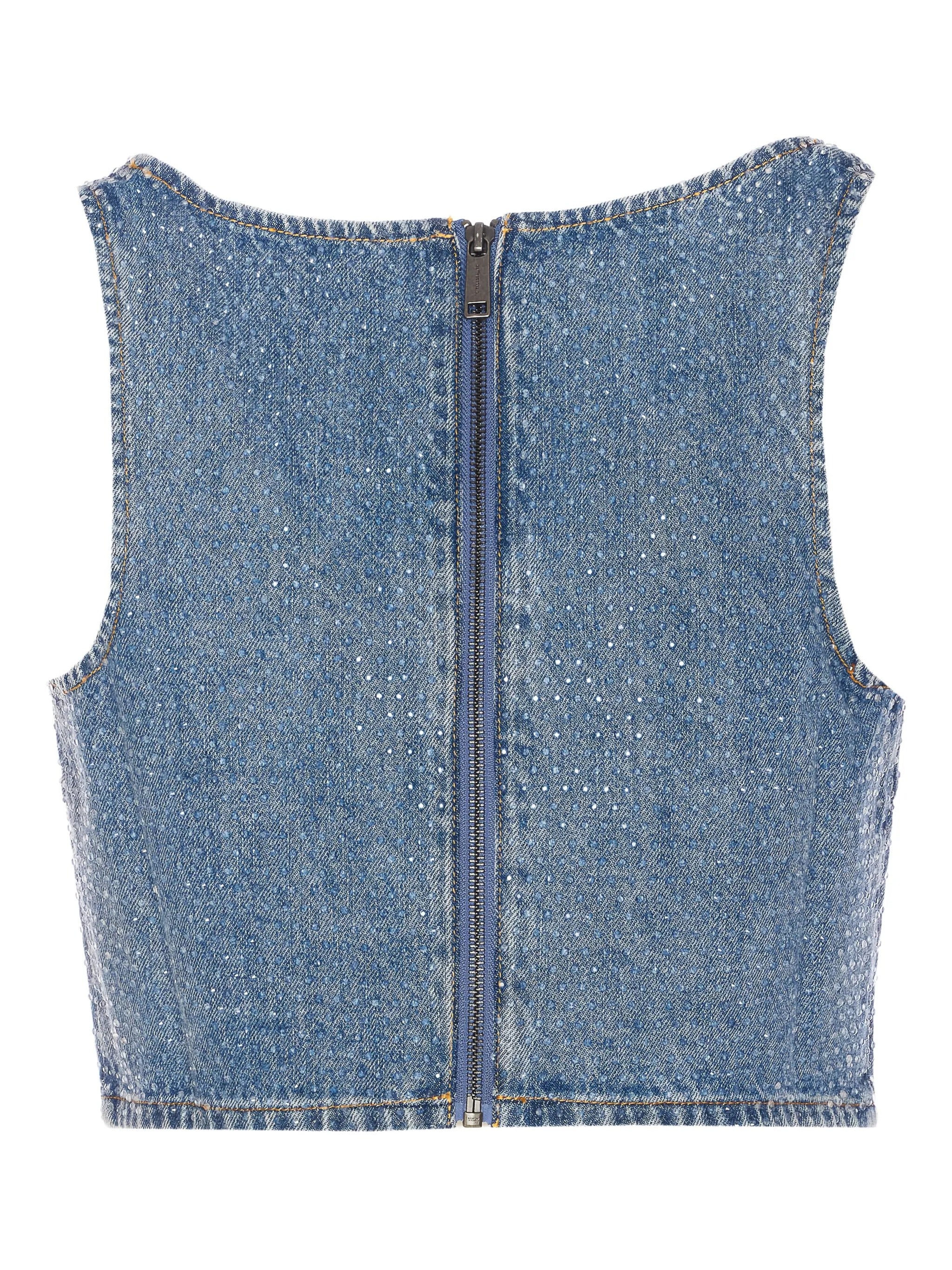 RHINESTONE DENIM CROP TOP