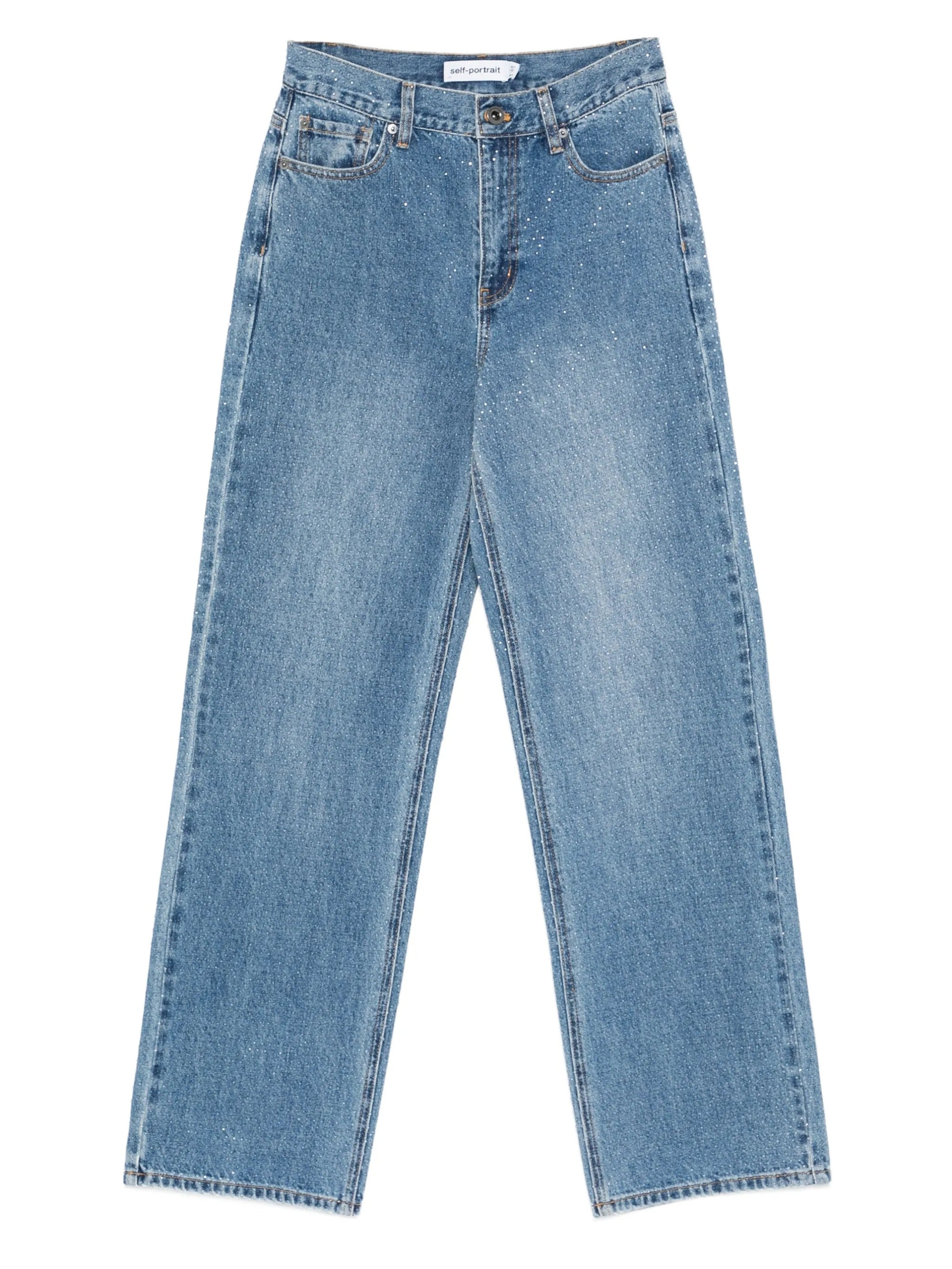 RHINESTONE DENIM STRAIGHT LEG JEANS