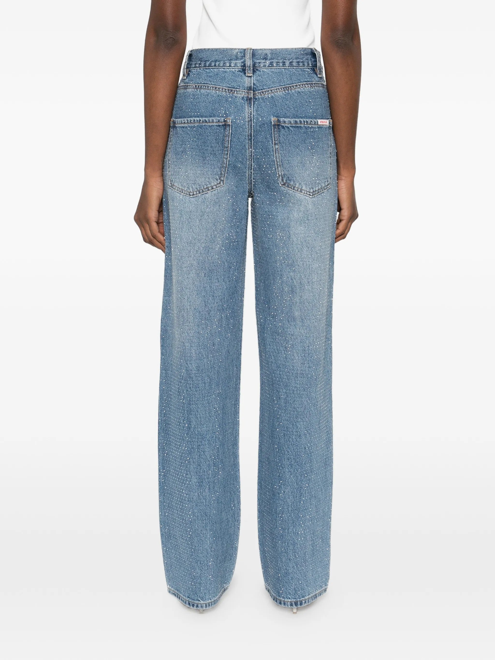 RHINESTONE DENIM STRAIGHT LEG JEANS