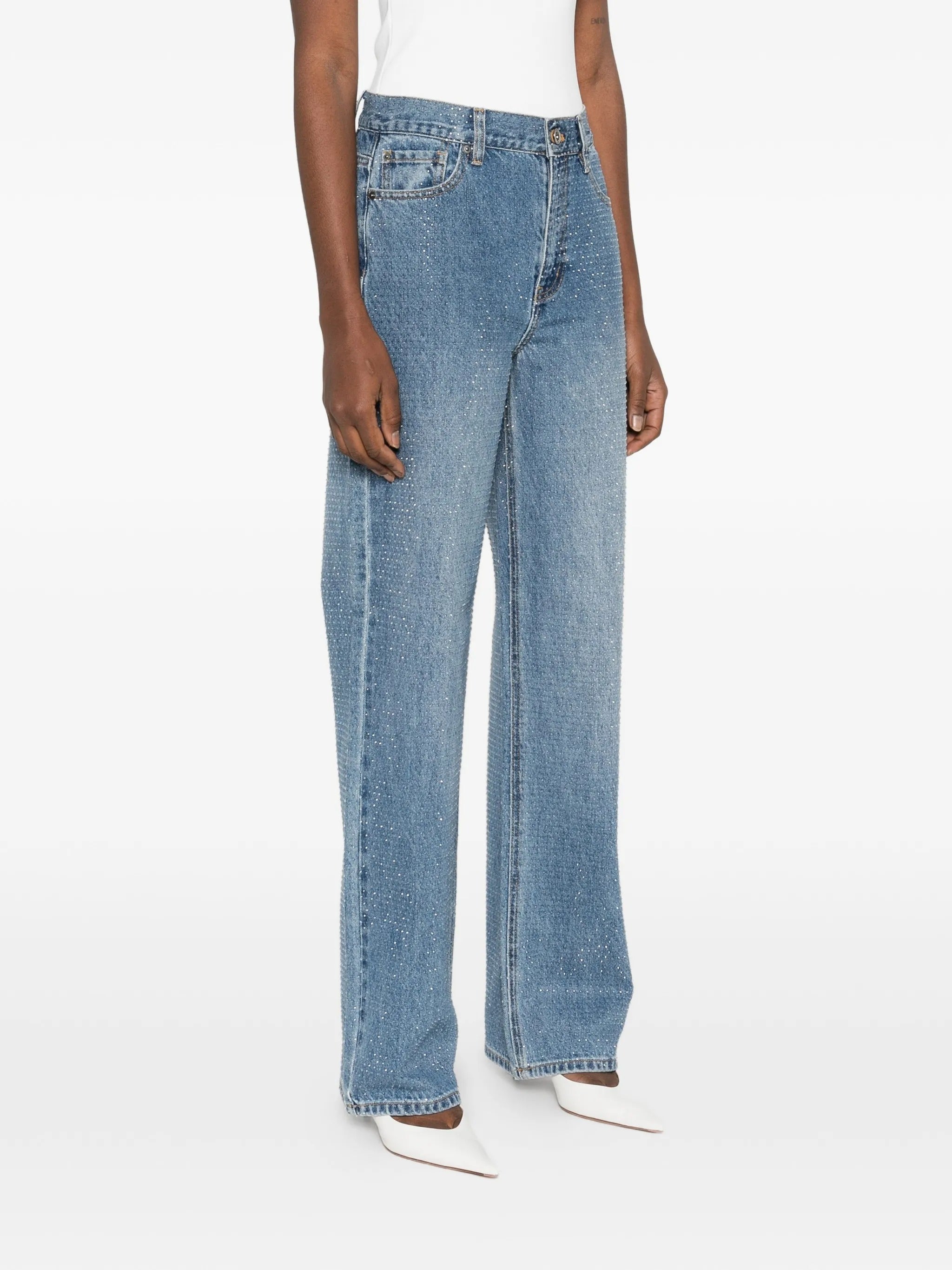 RHINESTONE DENIM STRAIGHT LEG JEANS