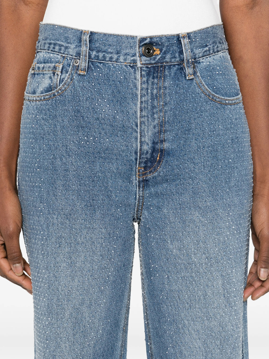 RHINESTONE DENIM STRAIGHT LEG JEANS