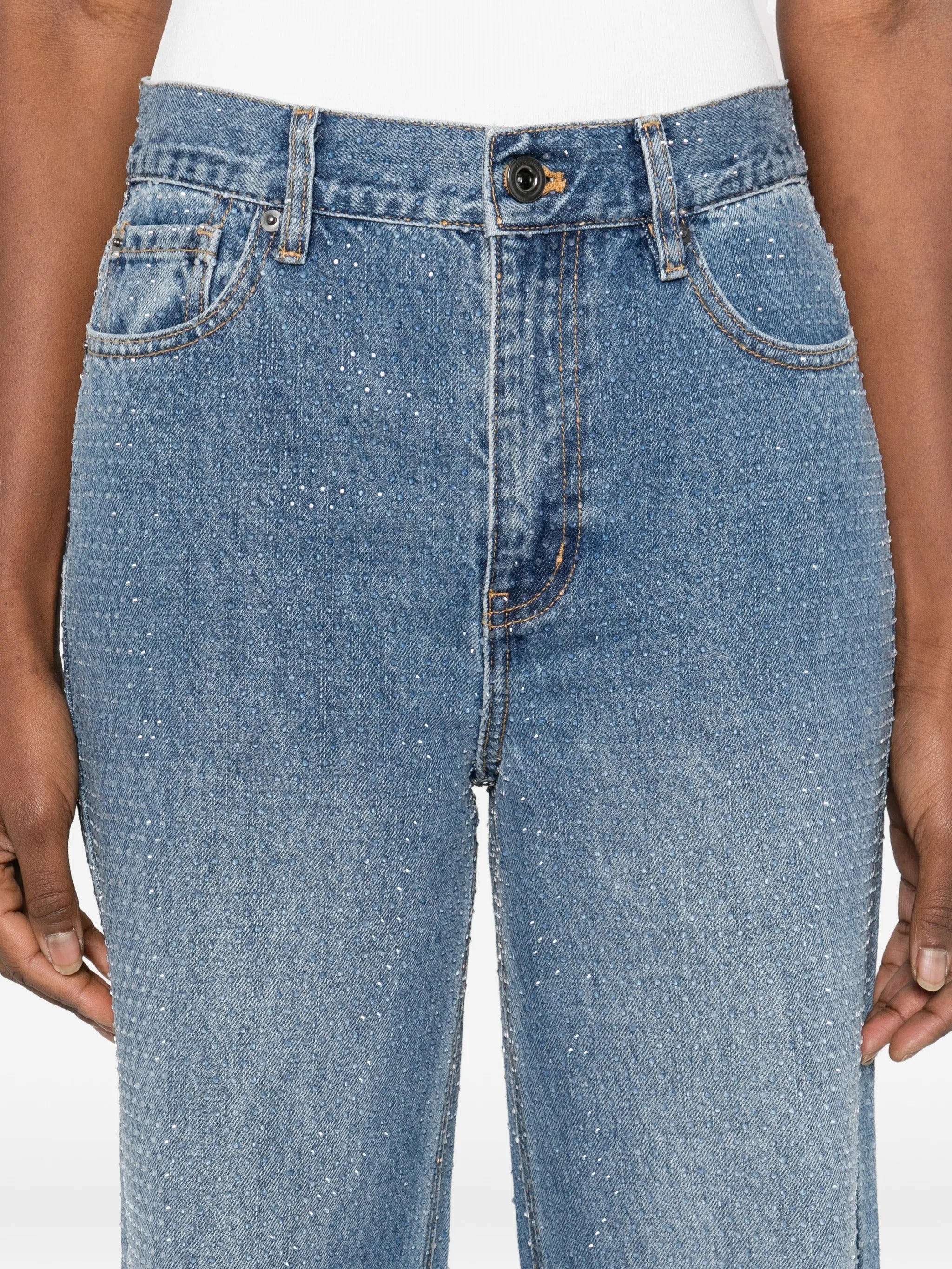 RHINESTONE DENIM STRAIGHT LEG JEANS