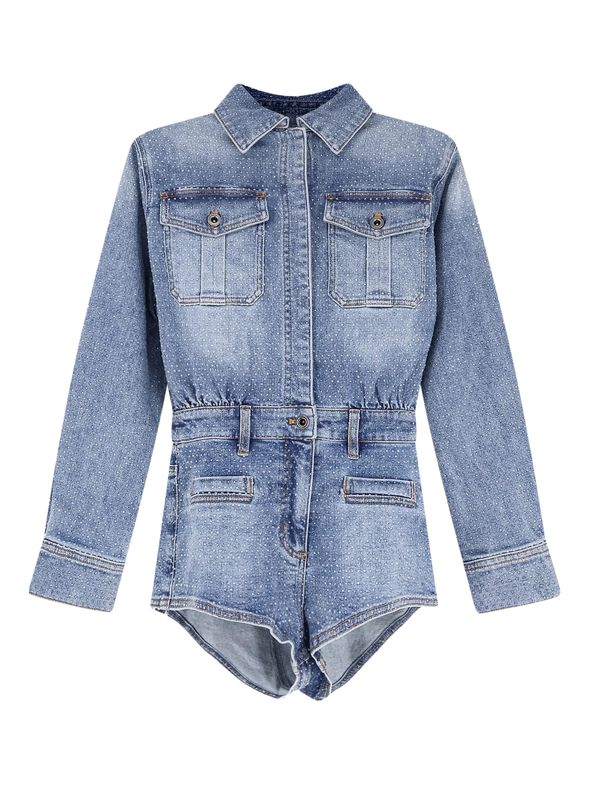RHINESTONE DENIM PLAYSUIT