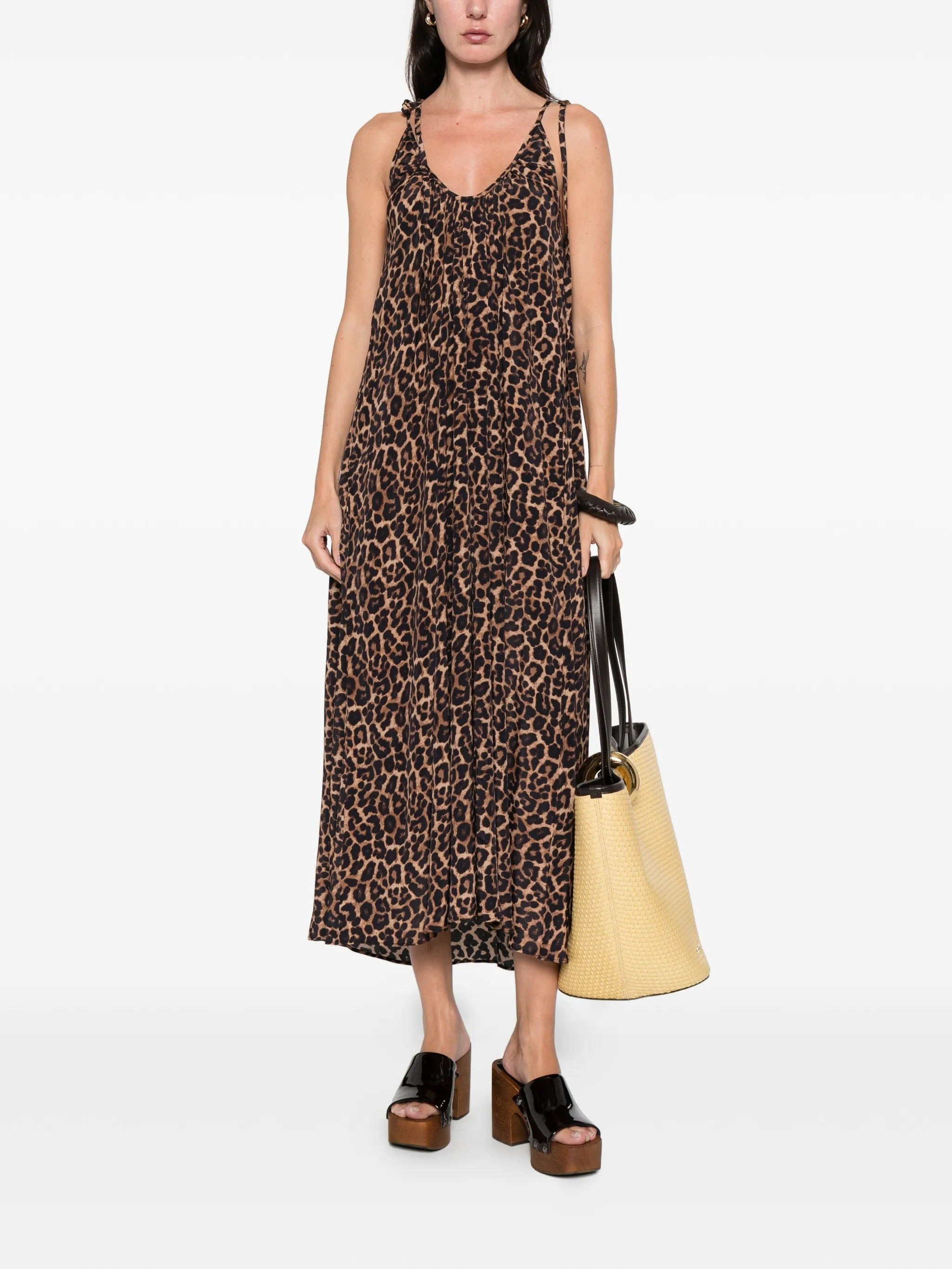 FLORA DRESS  BLACK AND BROWN LEOPARD