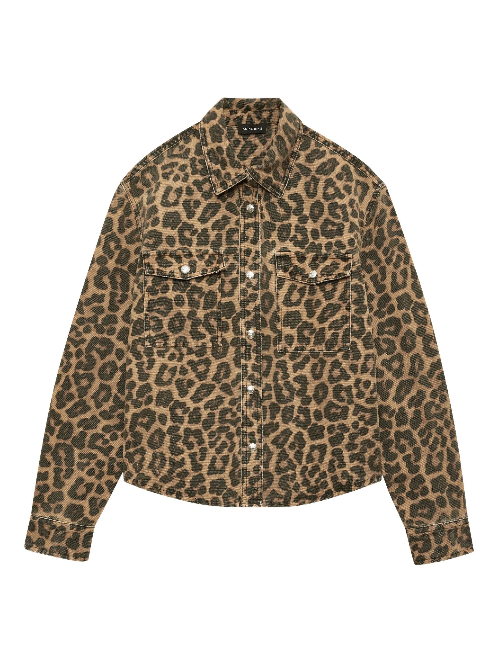 PAXTON SHIRT  BLACK AND BROWN LEOPARD