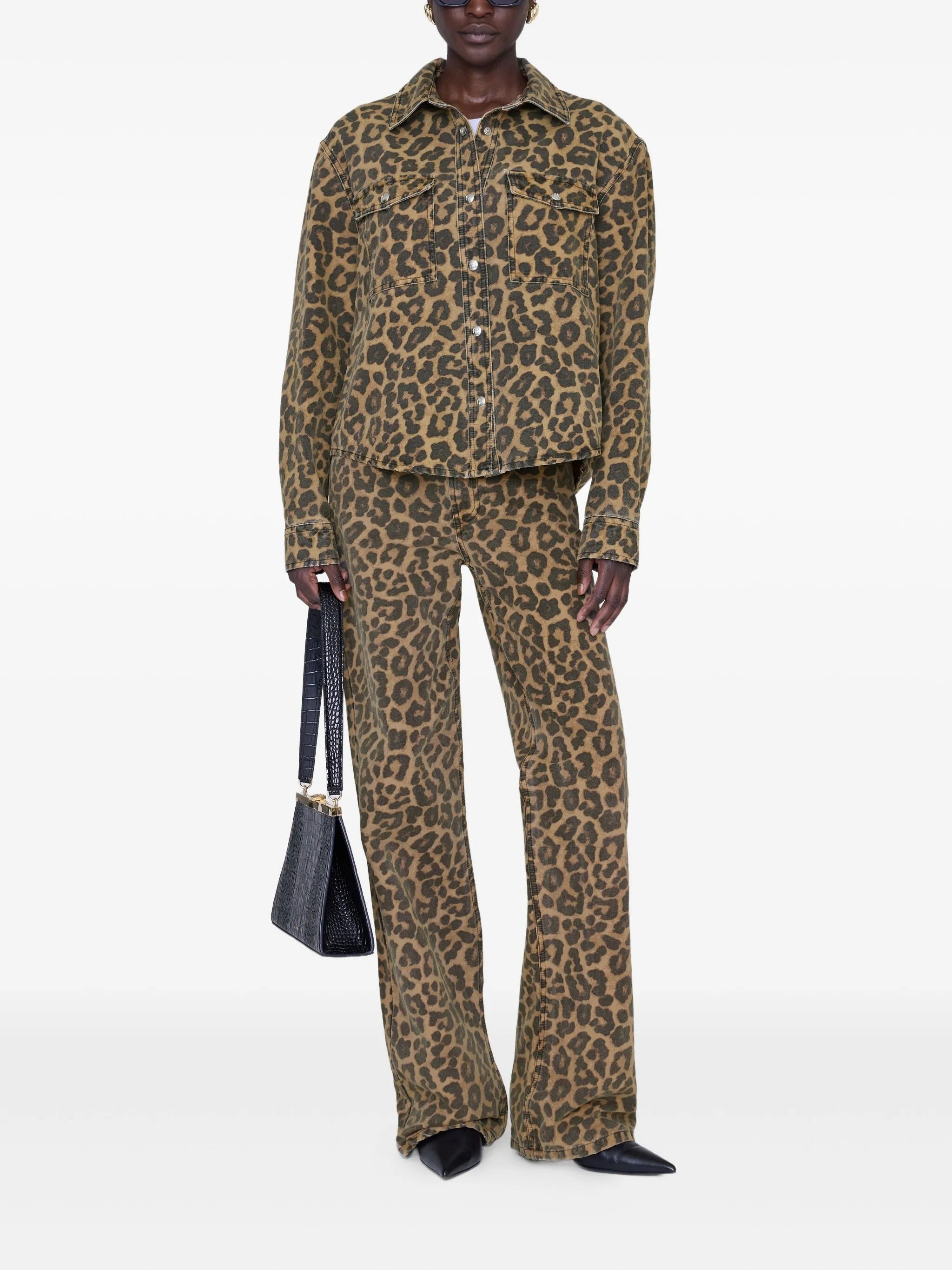 PAXTON SHIRT  BLACK AND BROWN LEOPARD
