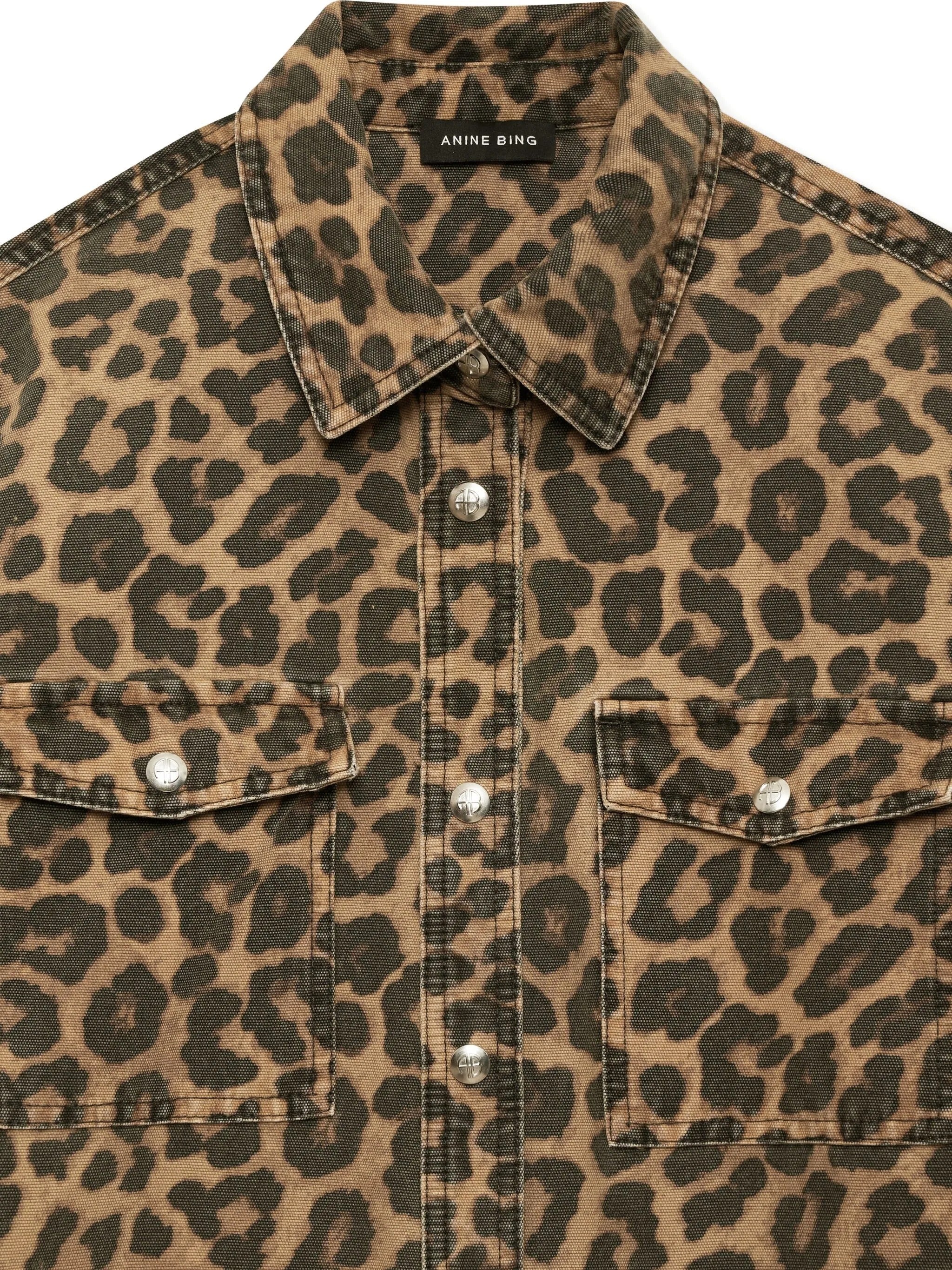 PAXTON SHIRT  BLACK AND BROWN LEOPARD