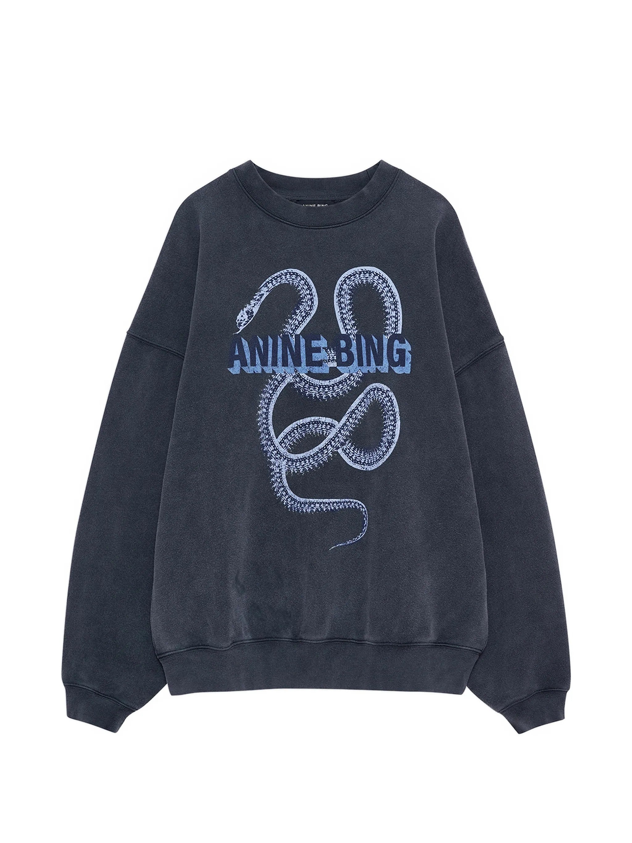 HARVEY CREW SWEATSHIRT SNAKE  WASHED BLACK