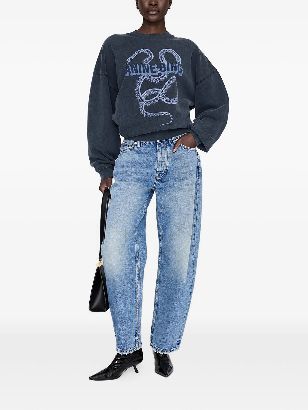 HARVEY CREW SWEATSHIRT SNAKE  WASHED BLACK