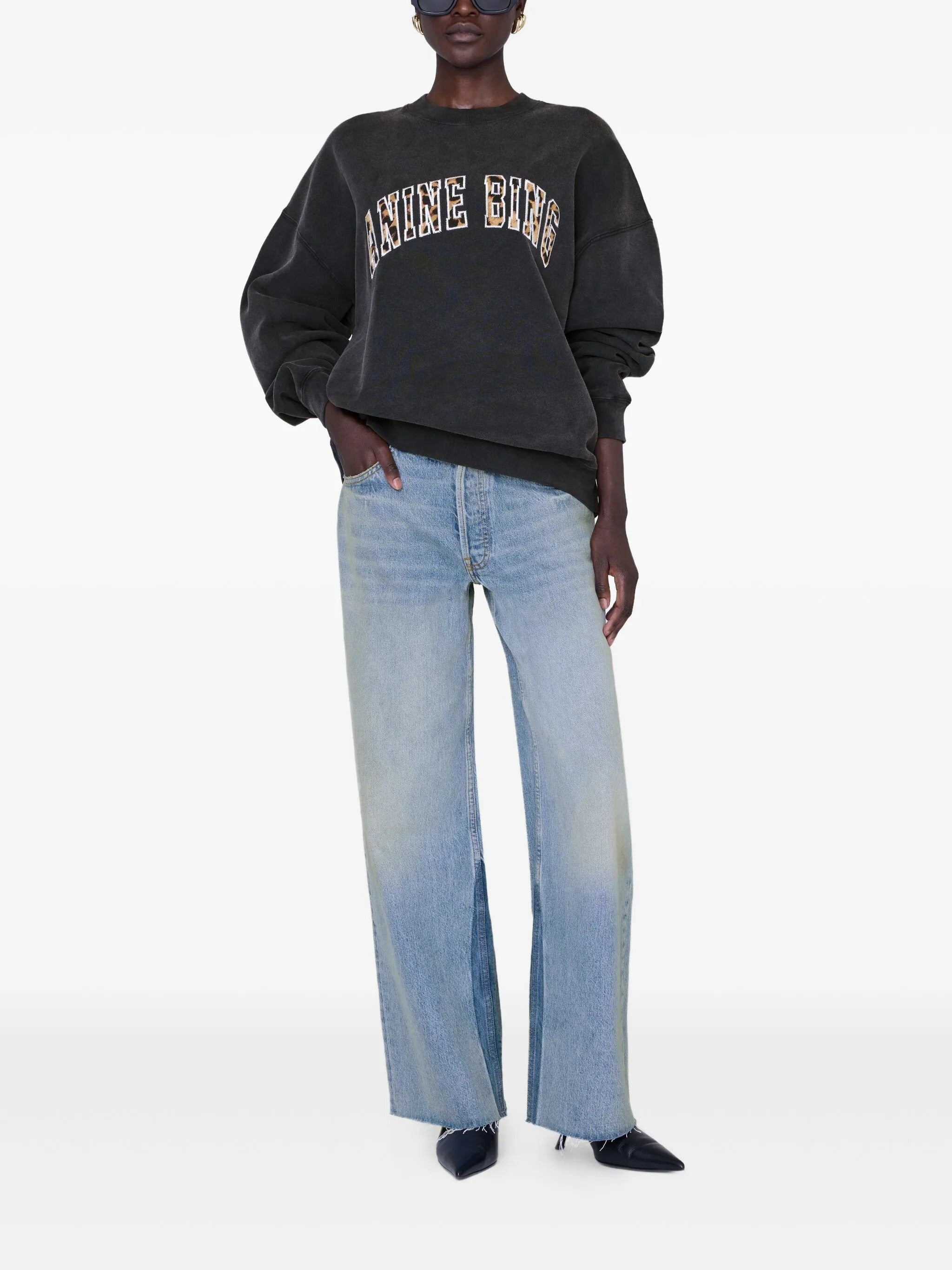 MILES SWEATSHIRT ANINE BING LEOPARD  WASHED BLACK