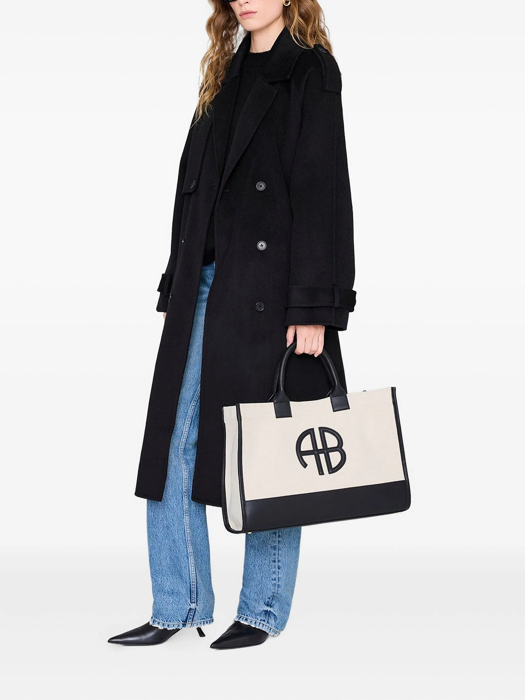 MEDIUM LARA TOTE  NATURAL CANVAS WITH BLACK