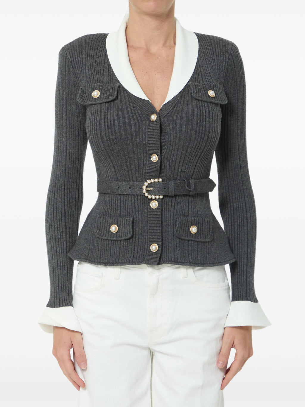 GREY RIBBED KNIT CARDIGAN