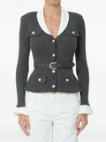 GREY RIBBED KNIT CARDIGAN