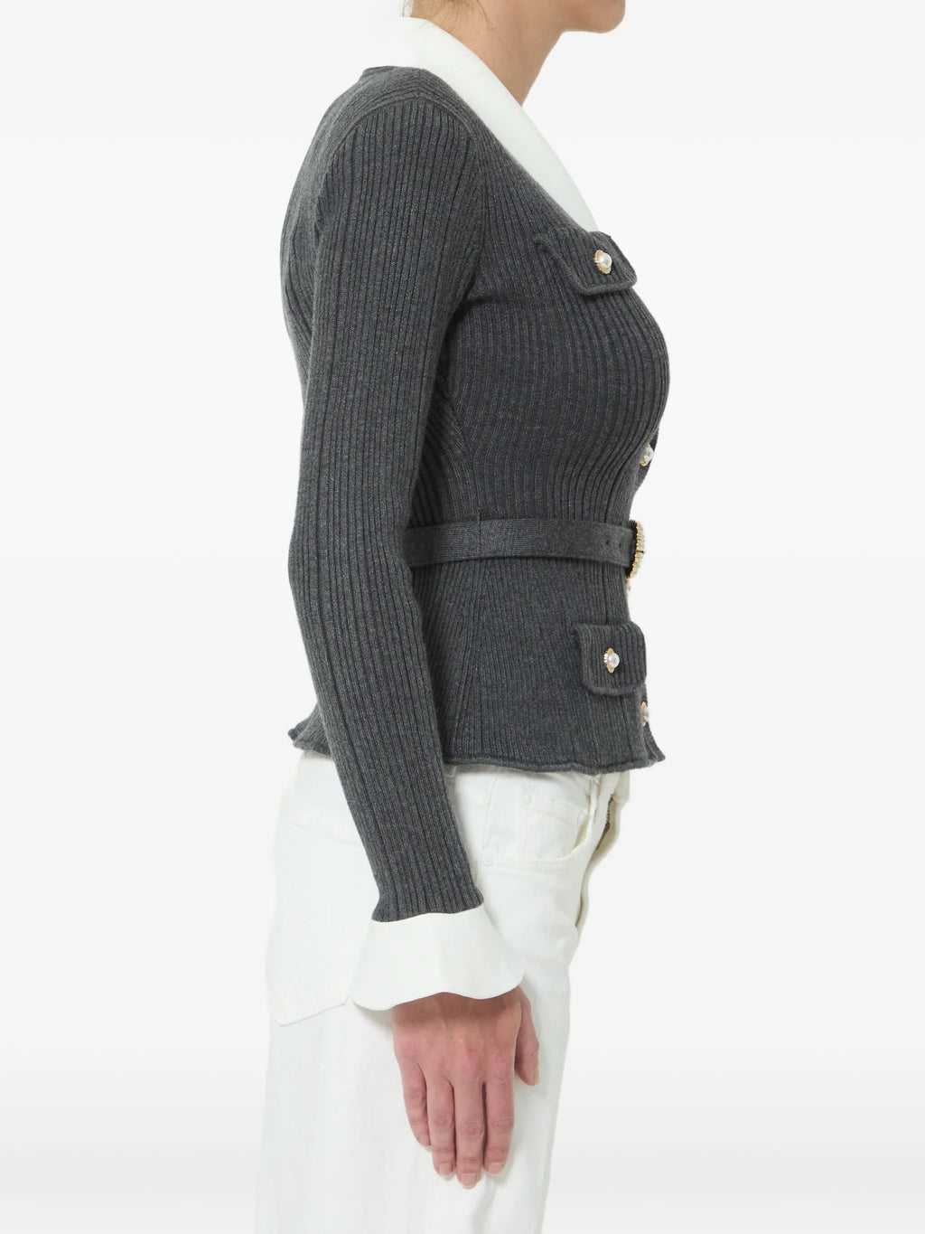 GREY RIBBED KNIT CARDIGAN