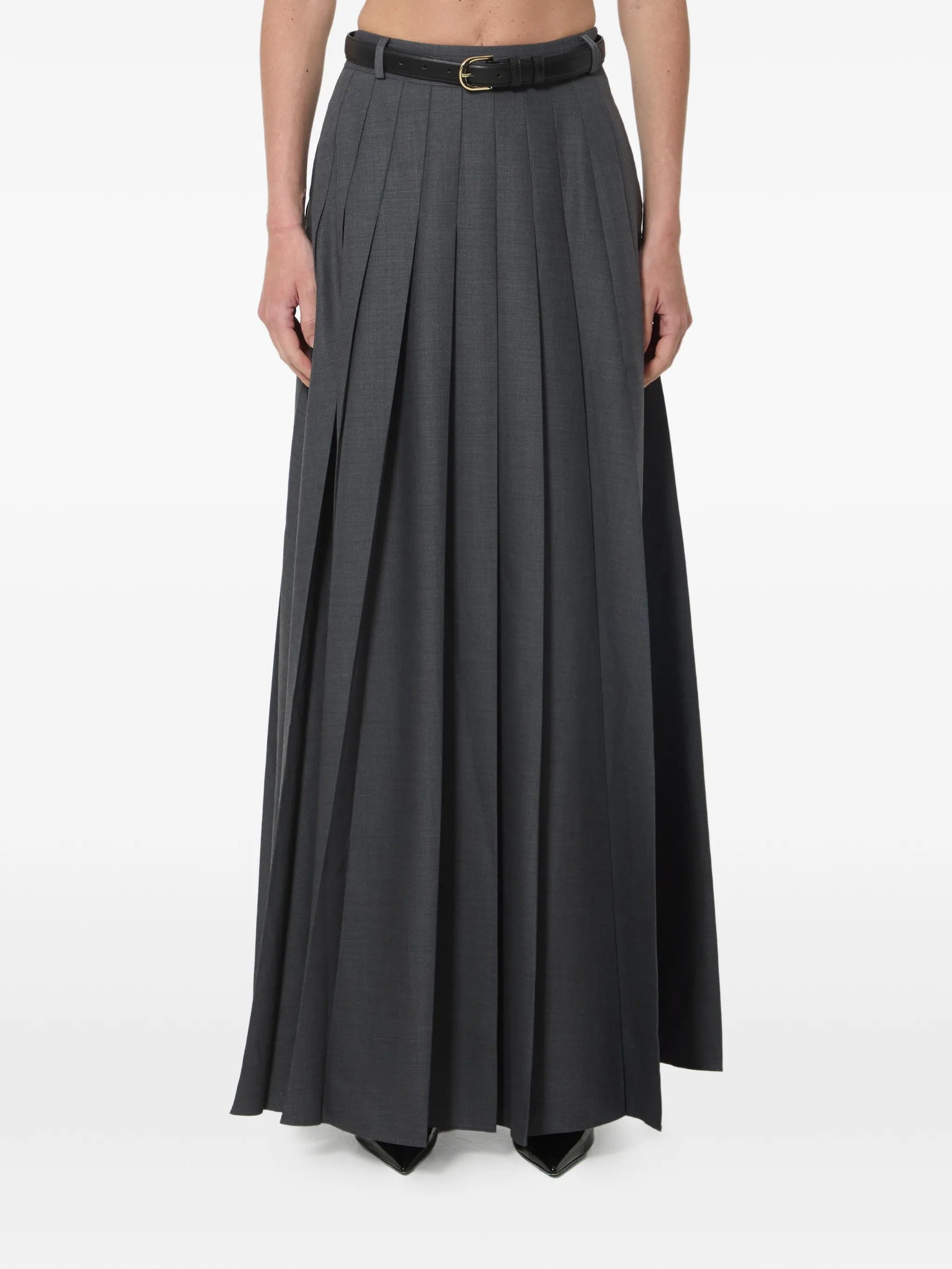 GREY PLEATED MAXI SKIRT