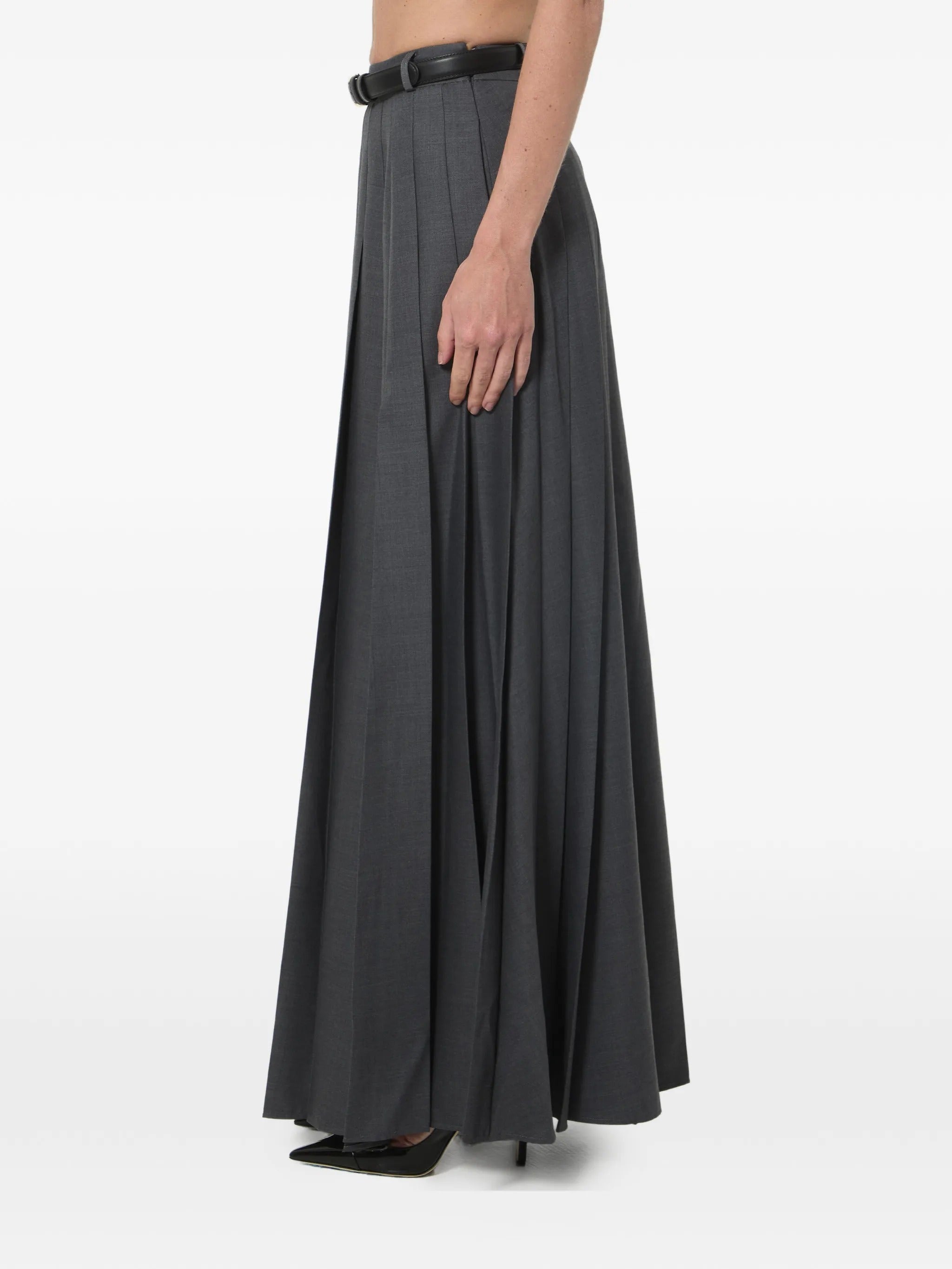 GREY PLEATED MAXI SKIRT