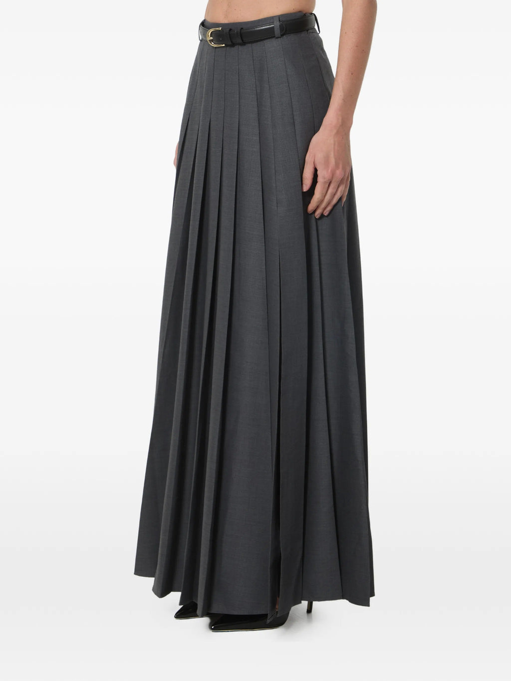 GREY PLEATED MAXI SKIRT