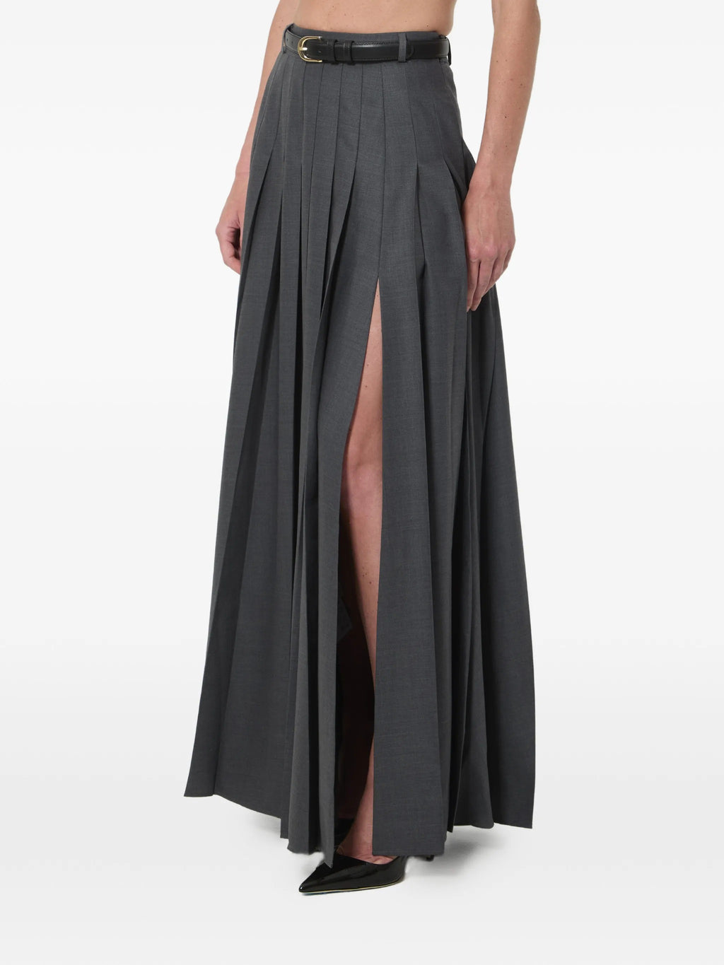 GREY PLEATED MAXI SKIRT