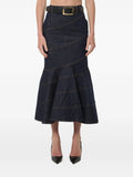 INDIGO DENIM BELTED MIDI SKIRT