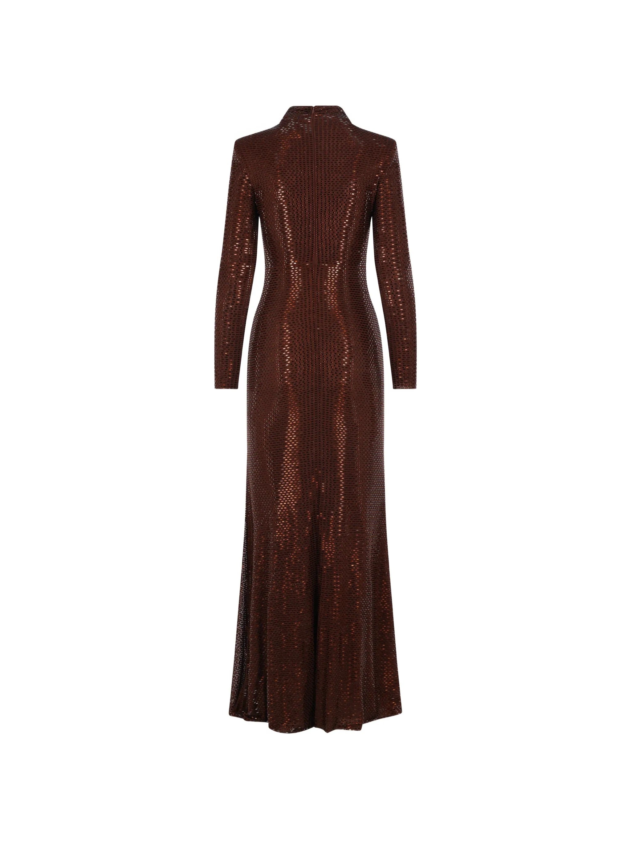 BROWN RHINESTONE MAXI DRESS
