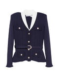 NAVY RIBBED KNIT CARDIGAN